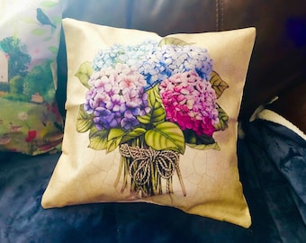 Hortensia, dekorativt örngott för våren