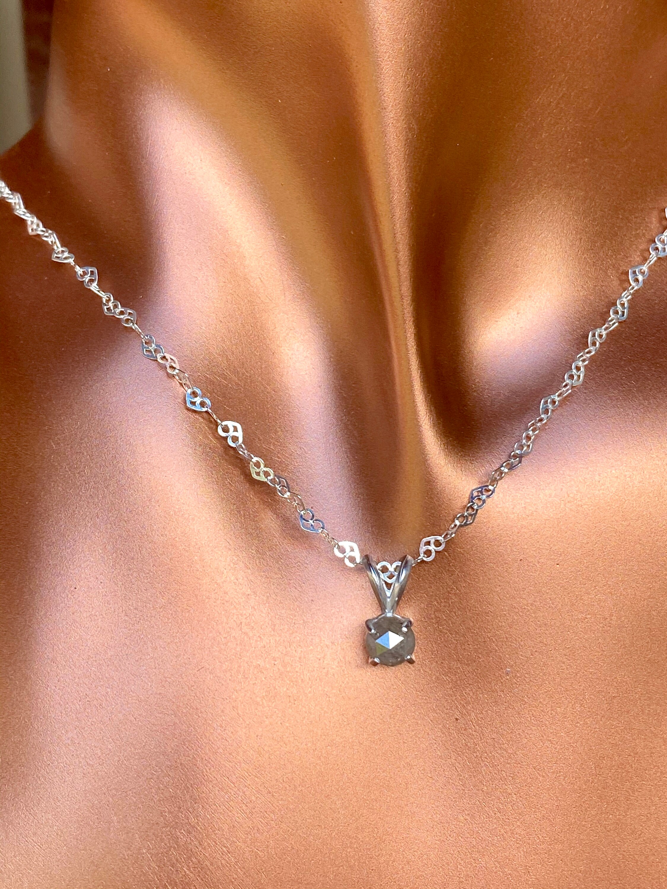 Natural Diamond Pendant Necklace in Sterling Silver Raw Etsy Denmark