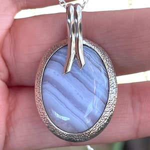 Blue Lace Agate, Pendant Necklace, In Sterling Silver