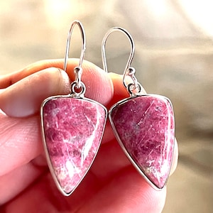 Pink, Thulite, Drop, Earrings, In Sterling Silver