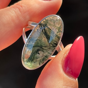 Moss, Agate, Ring, Size 10.25, In Sterling Silver