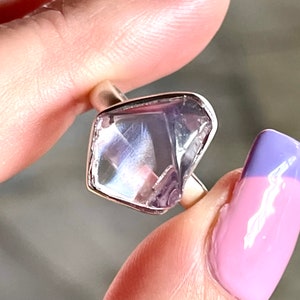 Anillo de lavanda y cuarzo, talla 7, en plata de ley