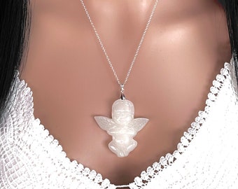 Angel, Quartz, Crystal, Pendant Necklace In Sterling Silver