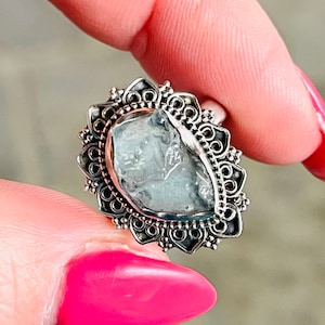 Aquamarine, Ring, Size 8.5, In Sterling Silver, Raw