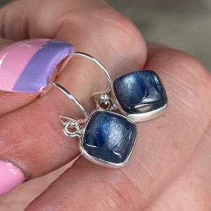 Blauw, kyaniet, oorbellen, in 925 sterling zilver