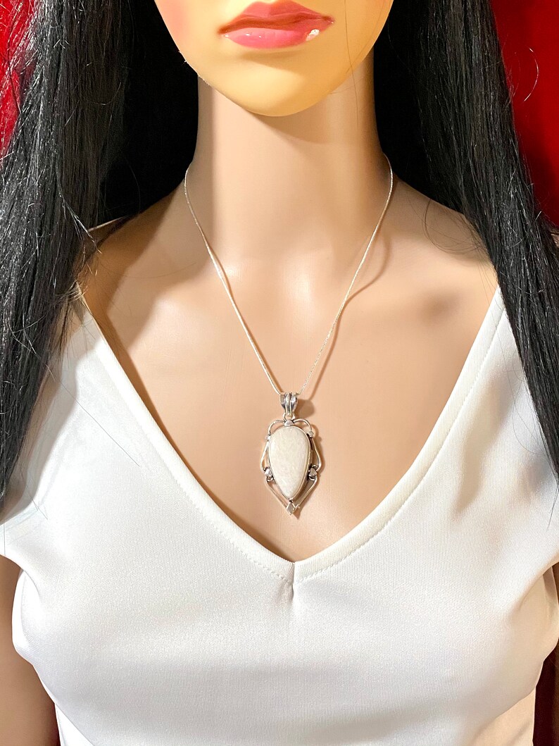 White Jasper Silver Pendant Necklace