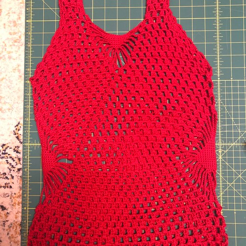 Handmade, Crochet, Scarlet Red Top, shops Knit Red Blouse