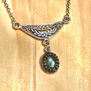 Green, Sapphire, Pendant, Necklace, In Oxidized, Sterling Silver