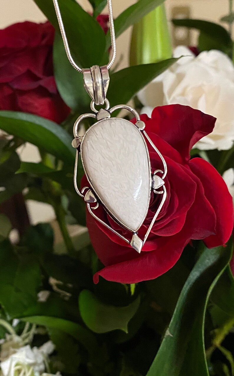 White Jasper Silver Pendant Necklace