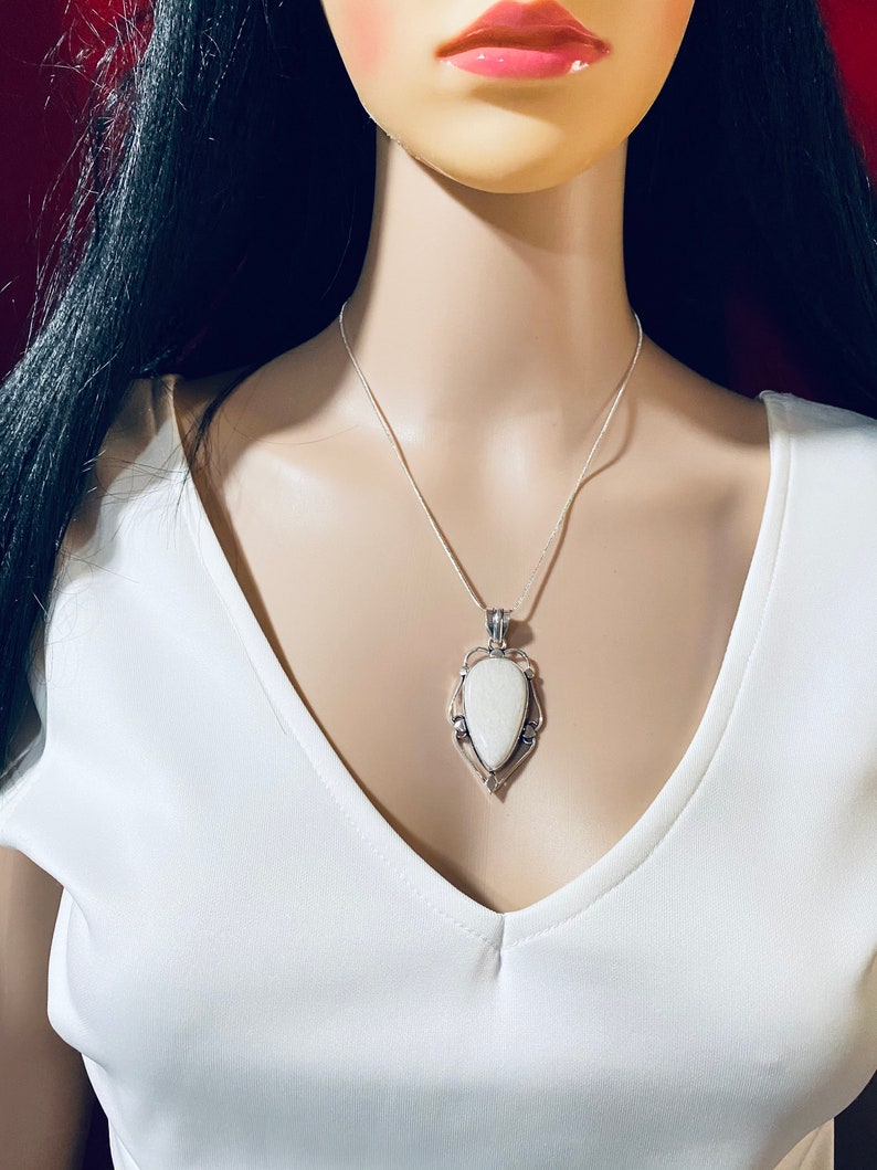 White Jasper Silver Pendant Necklace