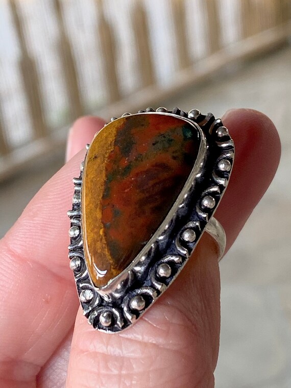 Bloodstone Ring Sterling Silver Rare Natural Bloodstone Ring Size 6.5