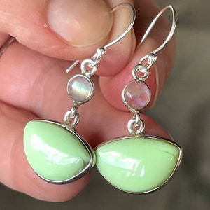 Citrine, Chrysoprase, Moonstone, Drop, Earrings, In Sterling Silver, Citron Chrysoprase Moonstone Earrings