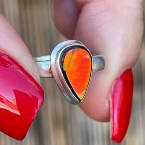 Ammolite, Teardrop, Ring, Size 7, In Sterling Silver