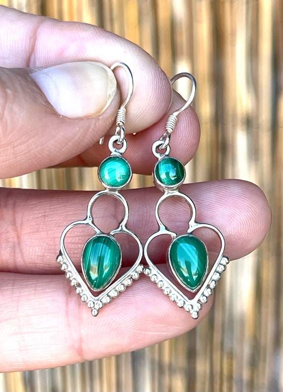 Green malachite earrings deals