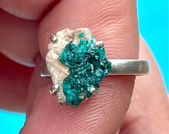 Raw, Dioptase, Ring, Size 7, In Sterling Silver