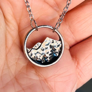 Oxidized Silver, Pine, Trees, Mountain, Scenery, Charm, Necklace