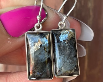 Larvikite, Drop, Earrings, In Sterling Silver