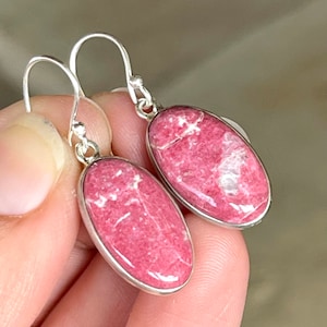 Pink, Thulite, Drop, Earrings, In Sterling Silver
