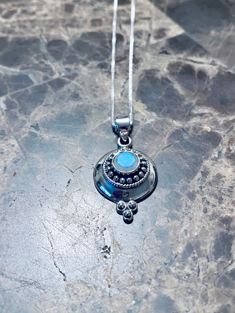 Egyptian Rainbow Moonstone Pendant Necklace In Sterling Silver