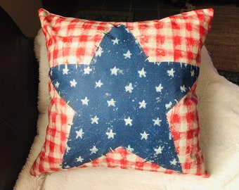 Big Blue Star & Red Stripes Pillow Covers, Patriotic Pillow Covers