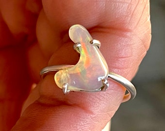 Ethiopian, Opal, Ring, Size 8, In Sterling Silver, Dainty, Minimalist