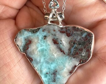 Larimar, Blue Topaz, Pendant Necklace, In Sterling Silver