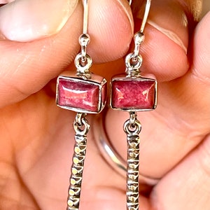 Pink, Thulite, Drop, Earrings, In Sterling Silver