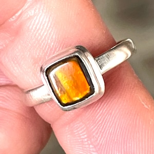 Ammolite, Ring, Size 8, In Sterling Silver, Minimalist