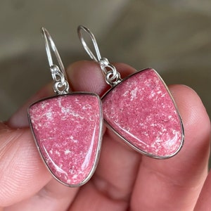 Pink, Thulite, Drop, Earrings, In Sterling Silver