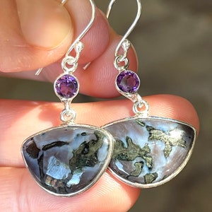 Mystic Merlinite, Amethyst, Drop, Earrings, In Sterling Silver