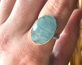 Akvamarin, ring, storlek 10, i sterlingsilver