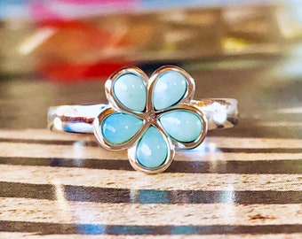 Larimar, Ring, In Sterling Silver, Larimar Floral Ring