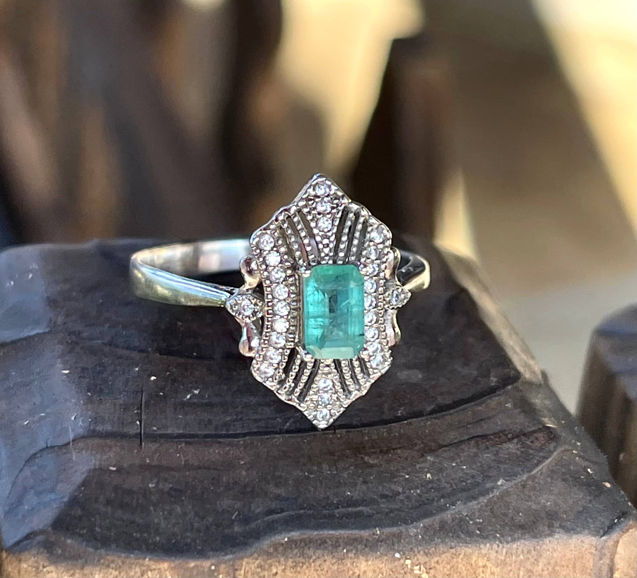Natural, Emerald, Ring, in Sterling Silver, Size 9.5 Natural, Emerald, Ring, in Sterling Silver, Size 9.5