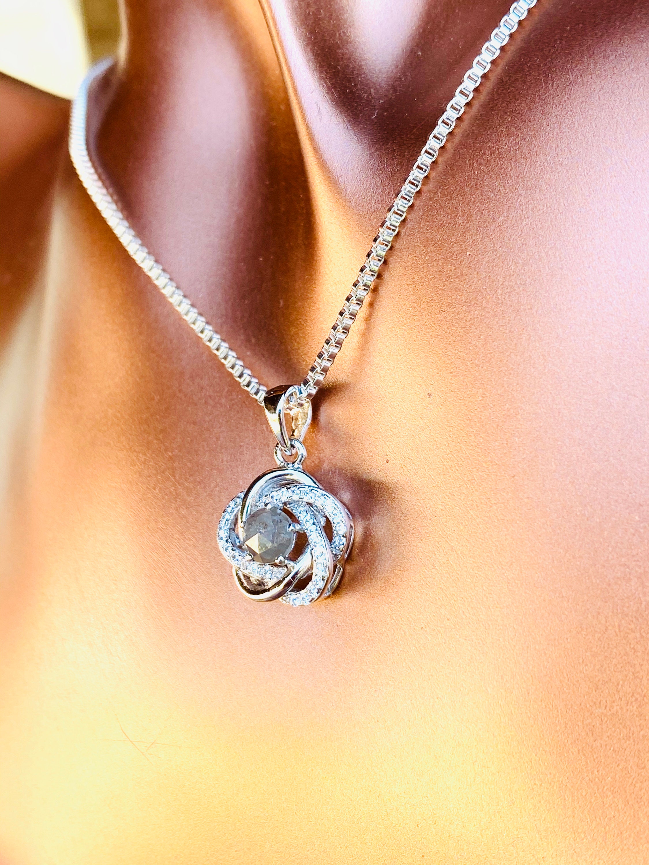 Natural, Diamond, Pendant Necklace in Sterling Silver - Etsy