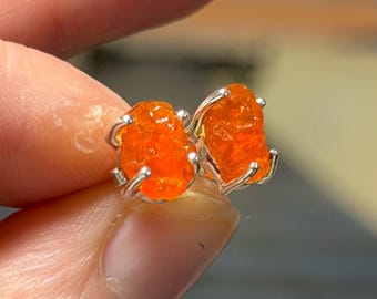Mexican, Fire, Opal, Studs, Earrings, In Sterling Silver, Minimalist