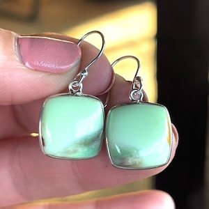 Citron, Lemon, Chrysoprase, Earrings, In Sterling Silver