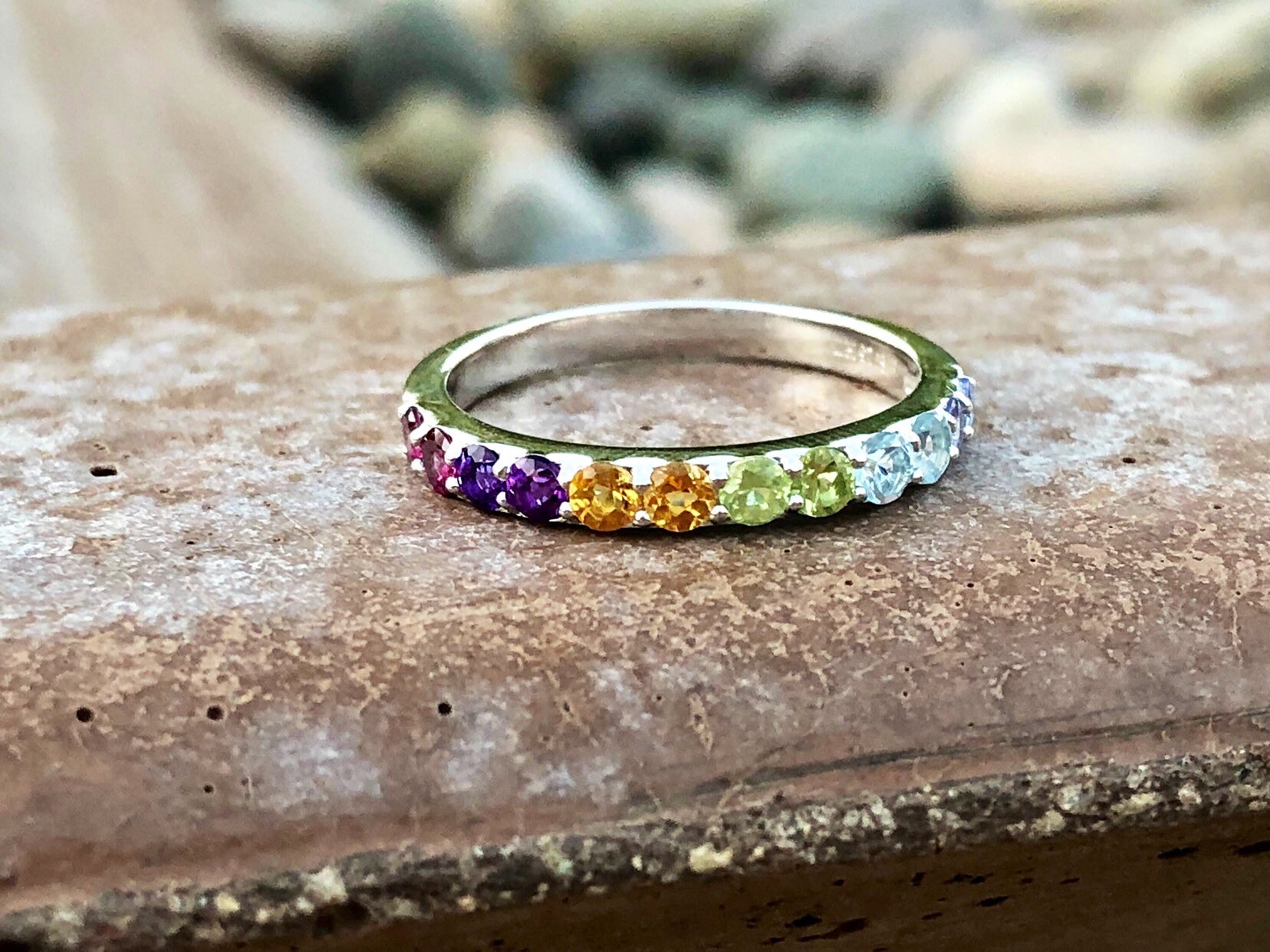 Multi-gemstone Eternity Stackable Wedding/engagement Ring Band - Etsy