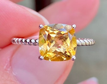 Natural, Citrine Solitaire Ring, Citrine Anniversary Ring