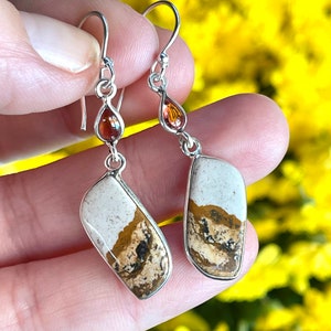 Picture, Jasper, Garnet, Earrings, In Sterling Silver