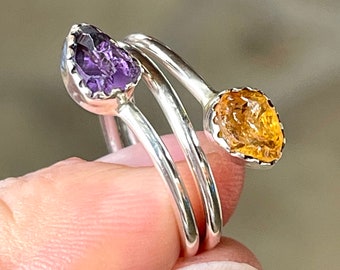 Raw, Amethyst, Citrine, Ring, In Sterling Silver, Size 6.5