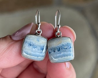 Bleu, Scheelite, Goutte, Boucles d’oreilles, En Argent Sterling