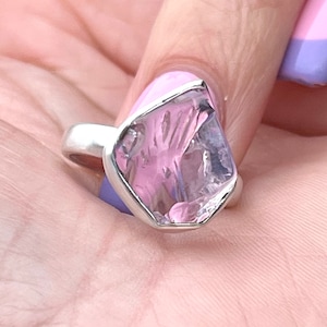 Anillo de lavanda y cuarzo, talla 7, en plata de ley