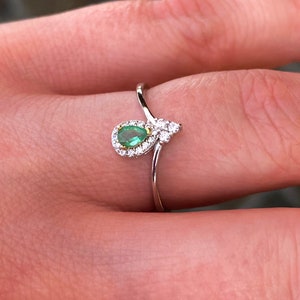 Dainty, Emerald, Ring, In Sterling Silver, Emerald Engagement Ring, Size 8.5