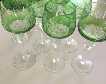 German cut to clear green wine glasses