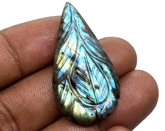Carved Labradorite Gemstone: Pear Cabochon, 34.50 Cts