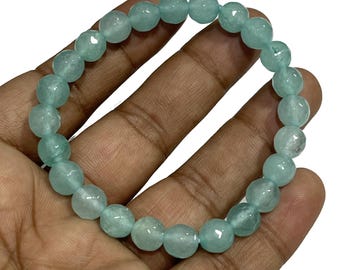 Gefacetteerde aquamarijnarmband 8 mm losse edelsteen kralenarmband Handgemaakte helende bescherming armbanden Crystal stretch stapelarmband