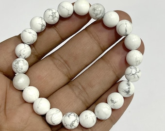 Natural Howlite Bracelet 8 mm Howlite Gemstone Beaded Bracelet Handmade Healing Protection Bracelets Crystals Stretch Stacking Bracelets