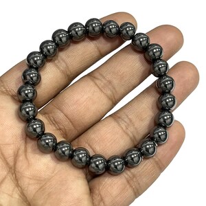 Natural Hematite Bracelet 8 mm Loose Gemstone Beaded Bracelet Handmade Healing Protection Bracelets Crystals Stretch Stacking Bracelets