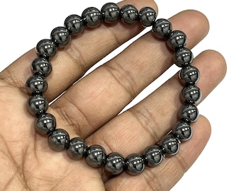 Natural Hematite Bracelet 8 mm Loose Gemstone Beaded Bracelet Handmade Healing Protection Bracelets Crystals Stretch Stacking Bracelets