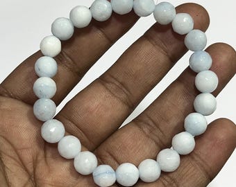 Faceted Natural Blue Calcite Calcite Bracelet 8 mm Gemstone Beaded Bracelet Handmade Healing Bracelets Crystal Stretch Stacking Bracelets